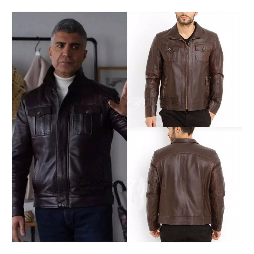 Brown Leather Jacket Worn By Özcan Deniz