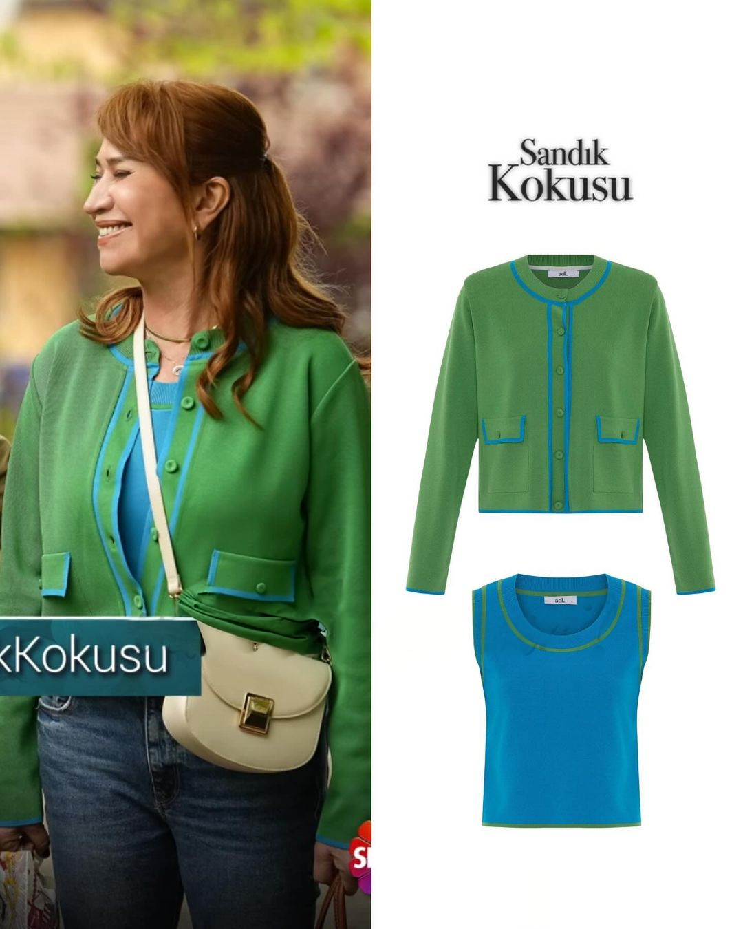 The Green Cardigan and Blue Blouse Worn By Demet Akbağ